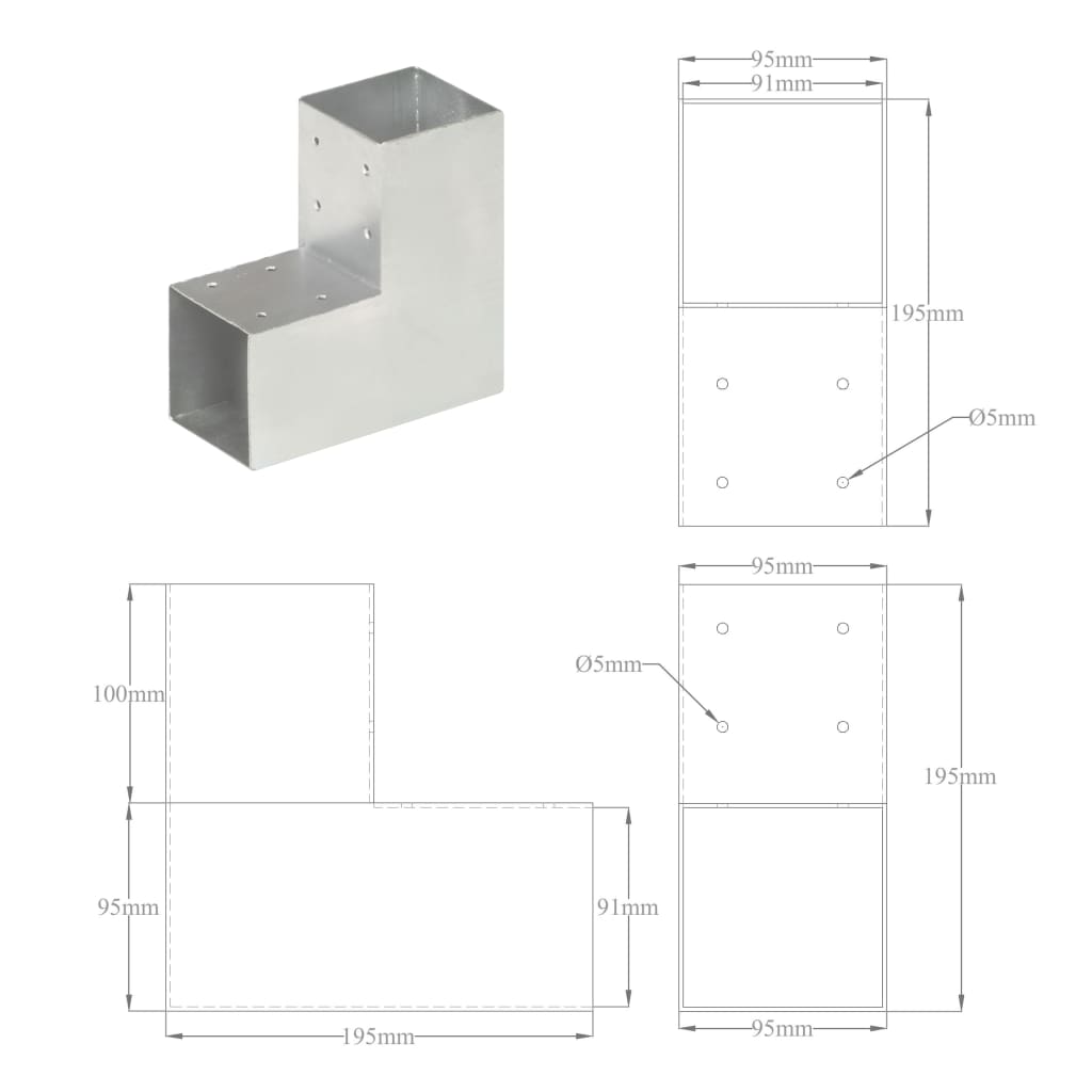 Paalverbinding L-vorm 91x91 mm gegalvaniseerd metaal is nu te koop bij PeponiXL, paradijselijk wonen!