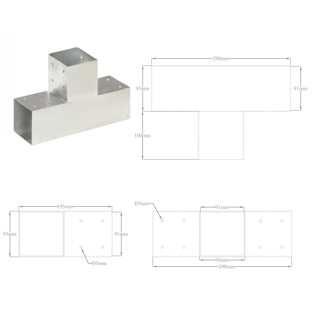 Paalverbindingen 4 st T-vorm 91x91 mm gegalvaniseerd metaal is nu te koop bij PeponiXL, paradijselijk wonen!