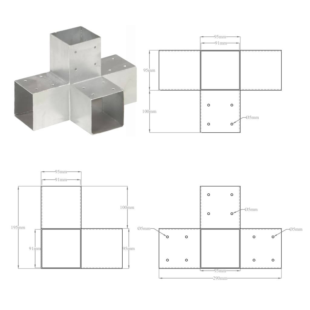 Paalverbinding X-vorm 91x91 mm gegalvaniseerd metaal is nu te koop bij PeponiXL, paradijselijk wonen!