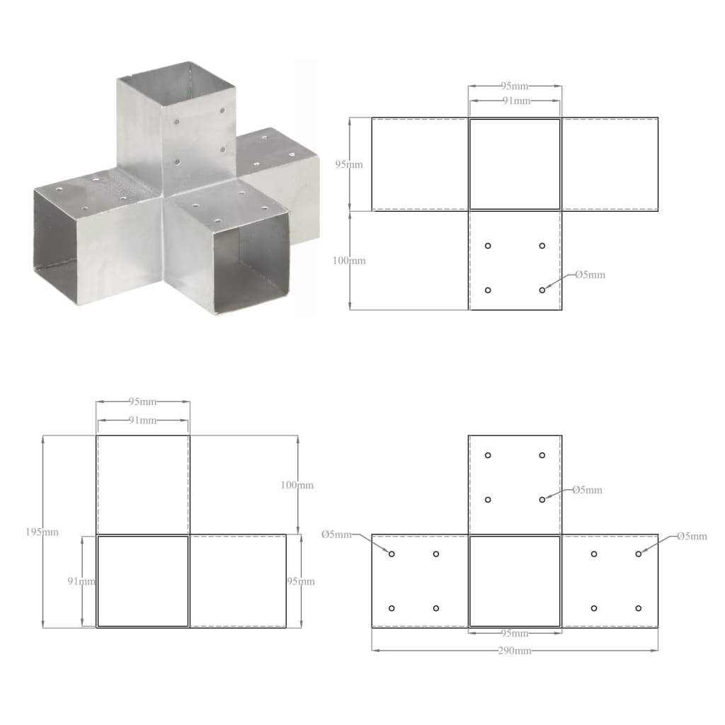 Paalverbindingen 4 st X-vorm 91x91 mm gegalvaniseerd metaal is nu te koop bij PeponiXL, paradijselijk wonen!