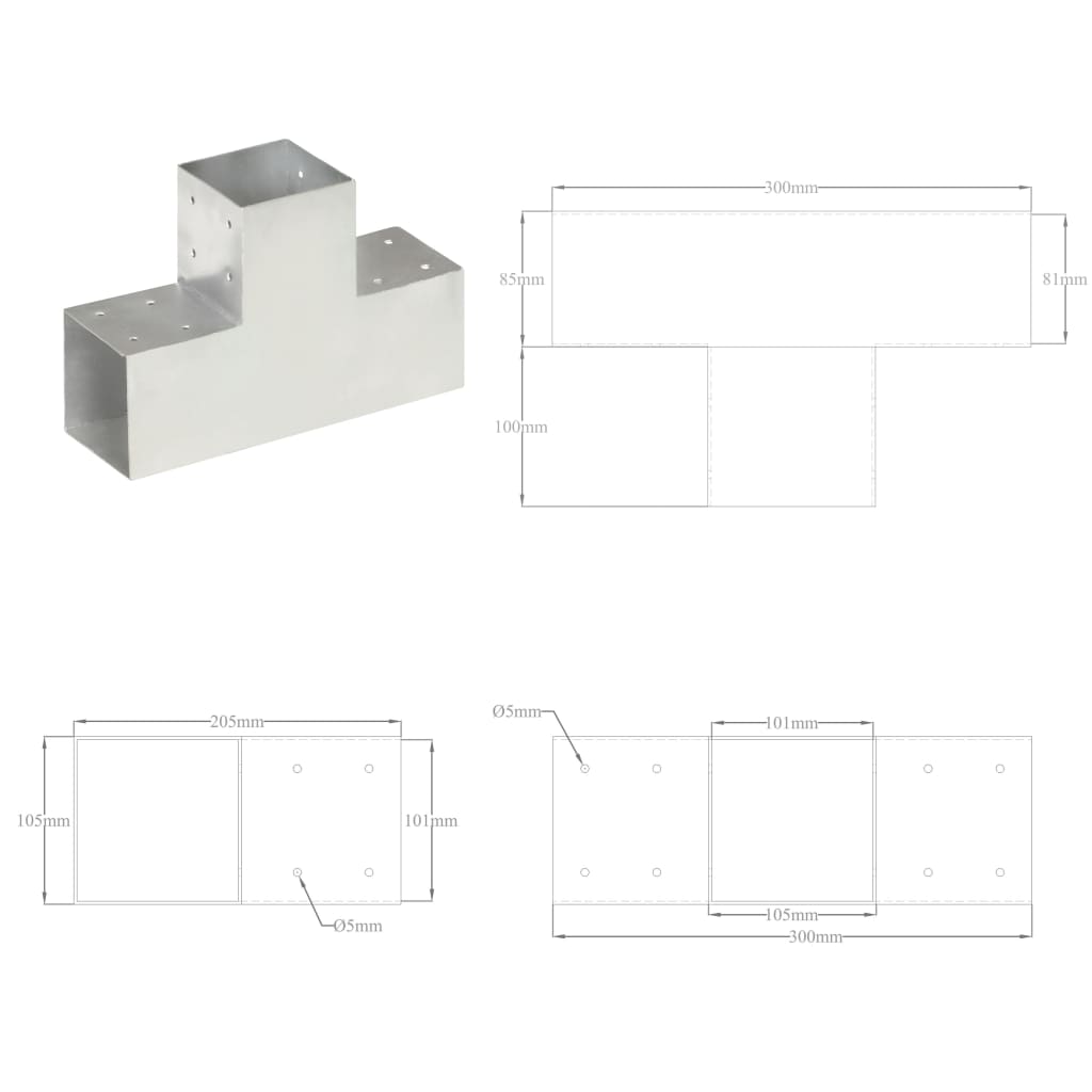 Paalverbindingen 4 st T-vorm 101x101 mm gegalvaniseerd metaal is nu te koop bij PeponiXL, paradijselijk wonen!
