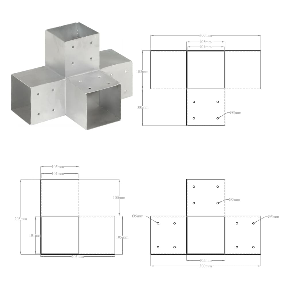 Paalverbindingen 4 st X-vorm 101x101 mm gegalvaniseerd metaal is nu te koop bij PeponiXL, paradijselijk wonen!