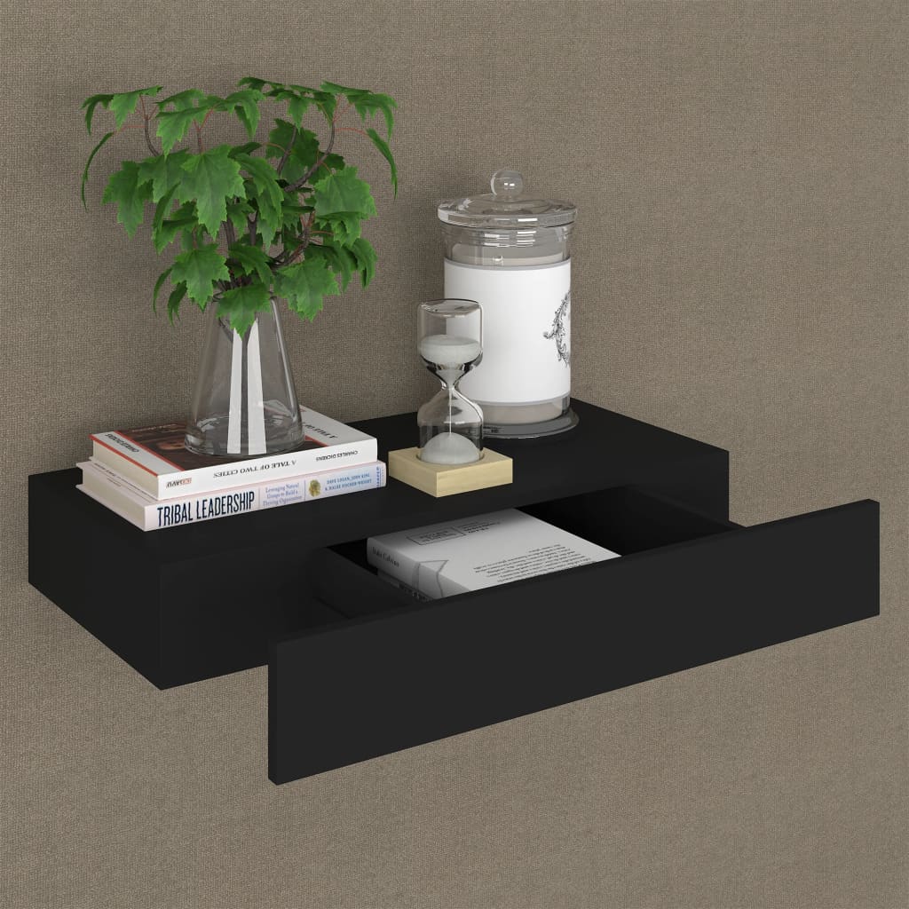 Wandschap met lade zwevend 48x25x8 cm zwart is nu te koop bij PeponiXL, paradijselijk wonen!