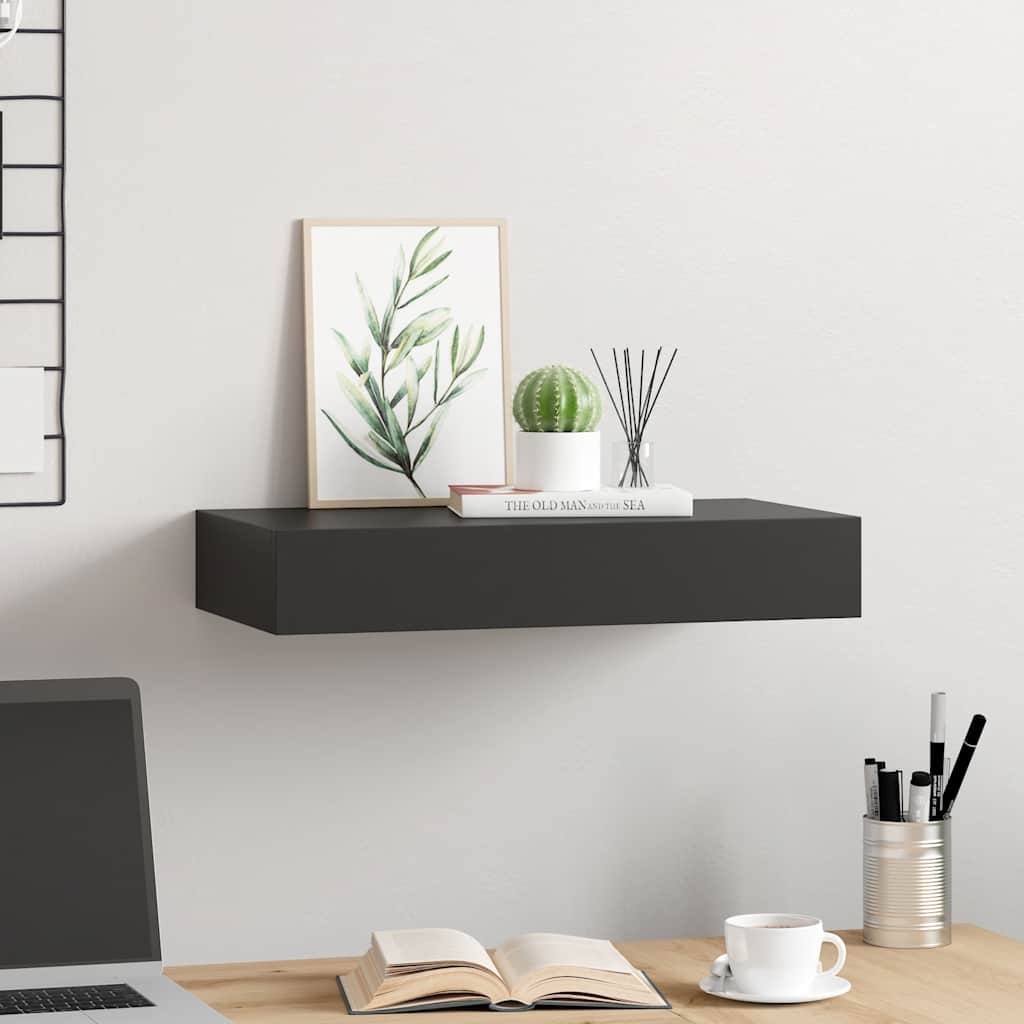 Wandschap met lade zwevend 48x25x8 cm zwart is nu te koop bij PeponiXL, paradijselijk wonen!