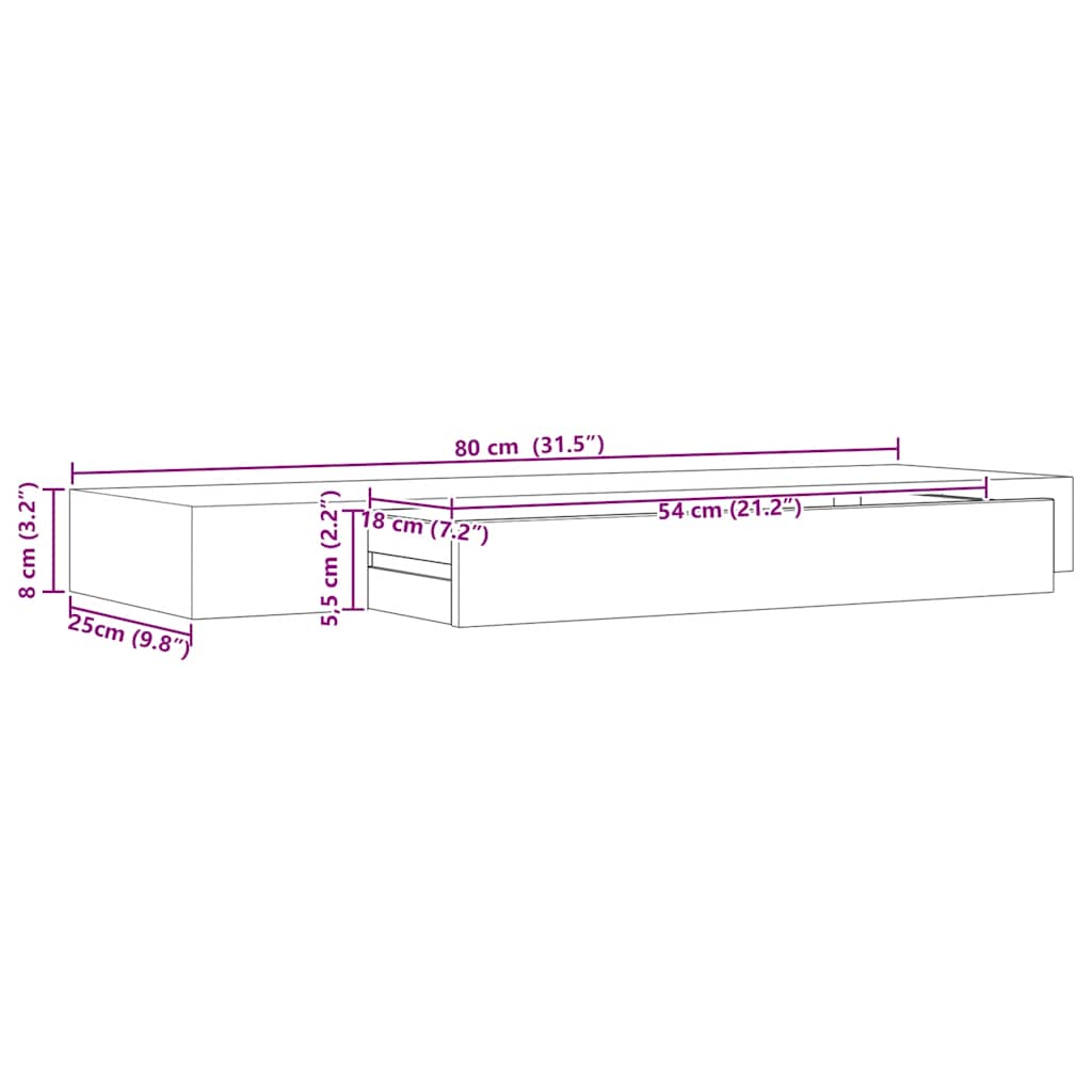 Wandschap met lade zwevend 80x25x8 cm zwart is nu te koop bij PeponiXL, paradijselijk wonen!
