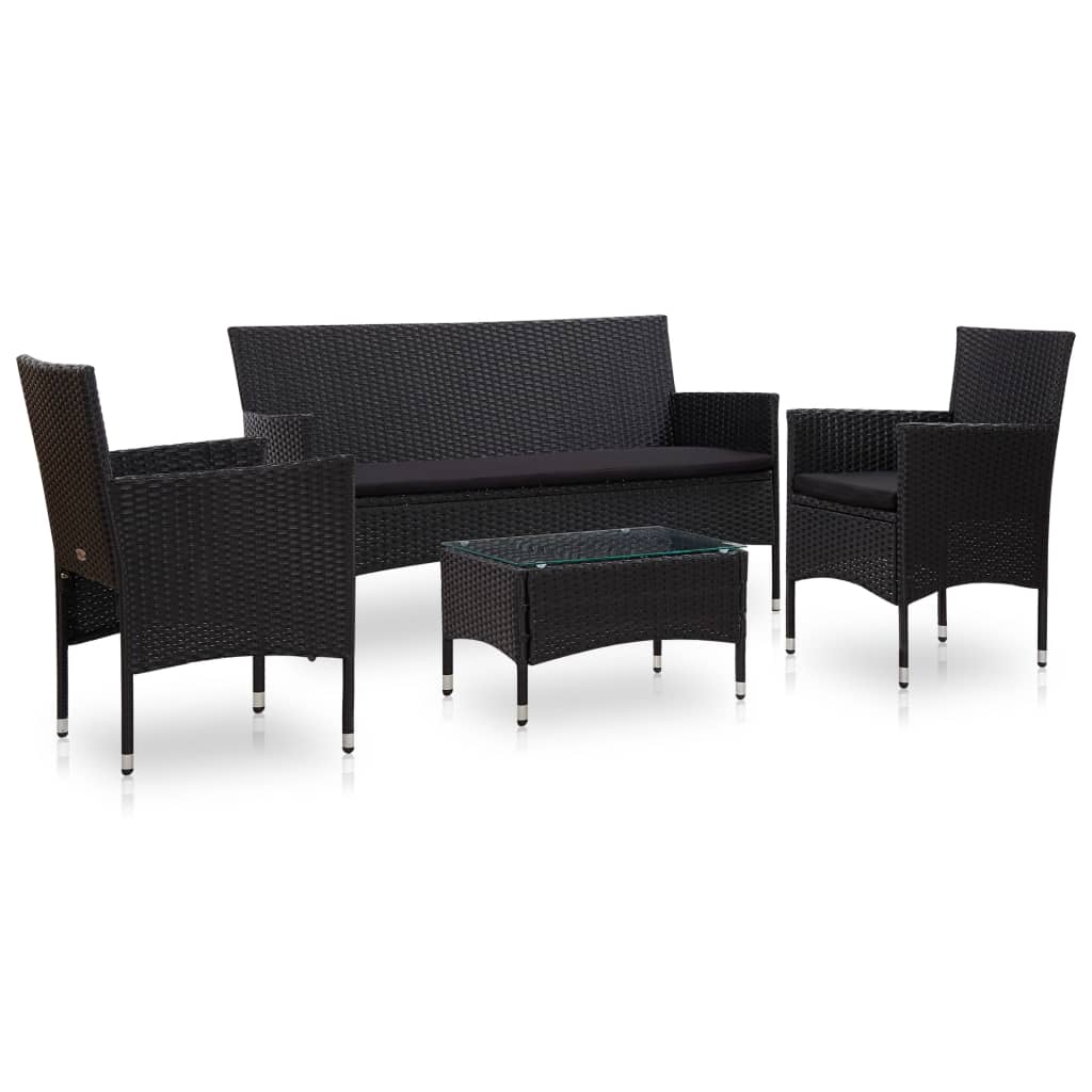 4-delige Loungeset met kussens poly rattan zwart is nu te koop bij PeponiXL, paradijselijk wonen!