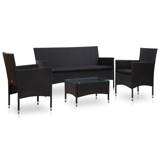4-delige Loungeset met kussens poly rattan zwart is nu te koop bij PeponiXL, paradijselijk wonen!