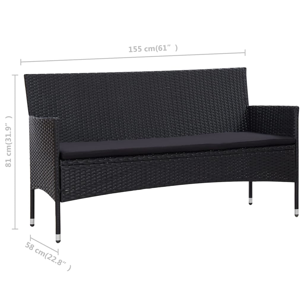 4-delige Loungeset met kussens poly rattan zwart is nu te koop bij PeponiXL, paradijselijk wonen!