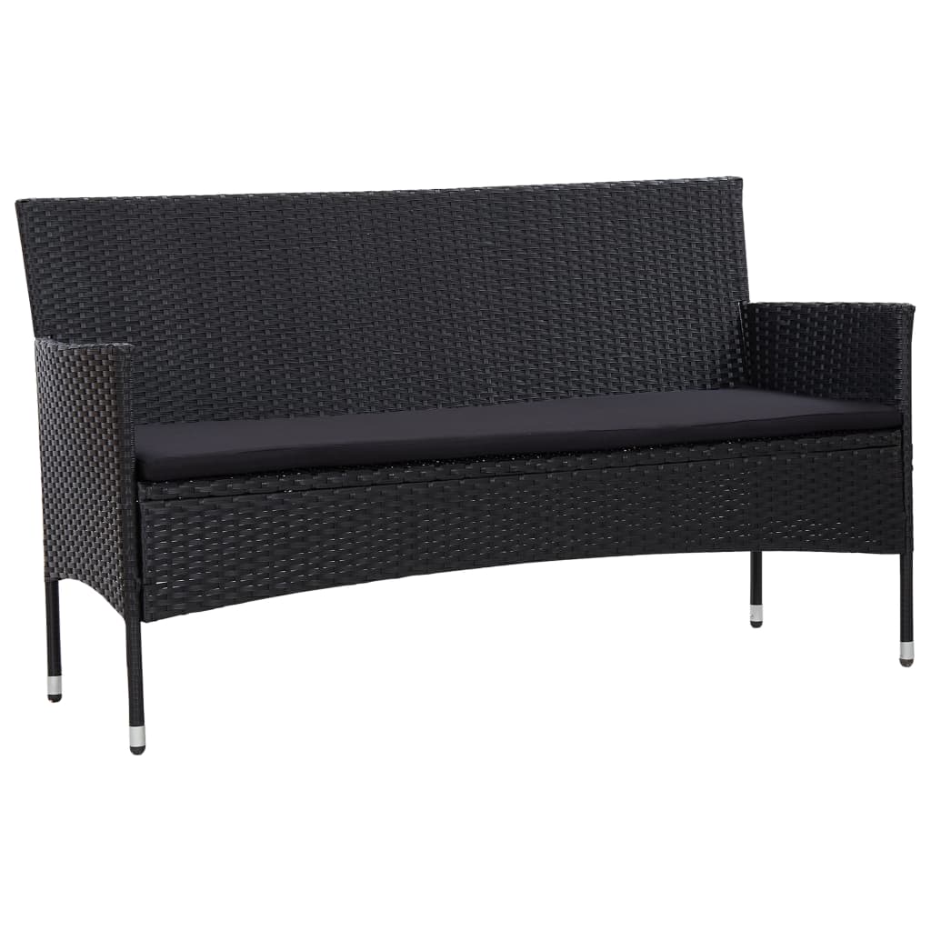 Tuinbank 3-zits met kussens poly rattan zwart is nu te koop bij PeponiXL, paradijselijk wonen!