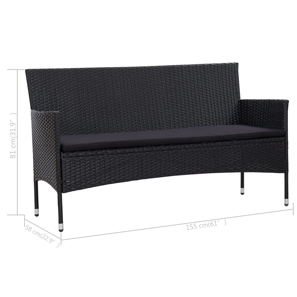 Tuinbank 3-zits met kussens poly rattan zwart is nu te koop bij PeponiXL, paradijselijk wonen!