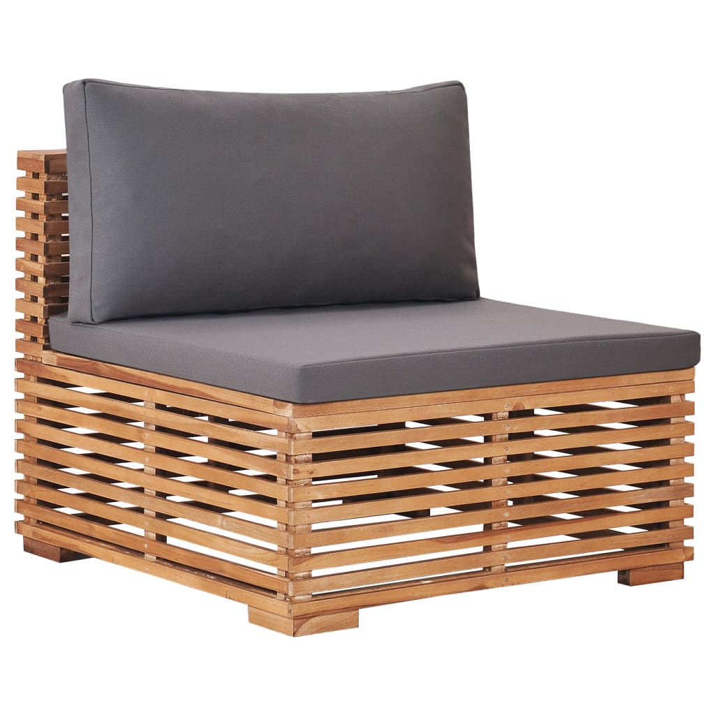 Tuinmiddenbank met grijze kussens massief teakhout is nu te koop bij PeponiXL, paradijselijk wonen!