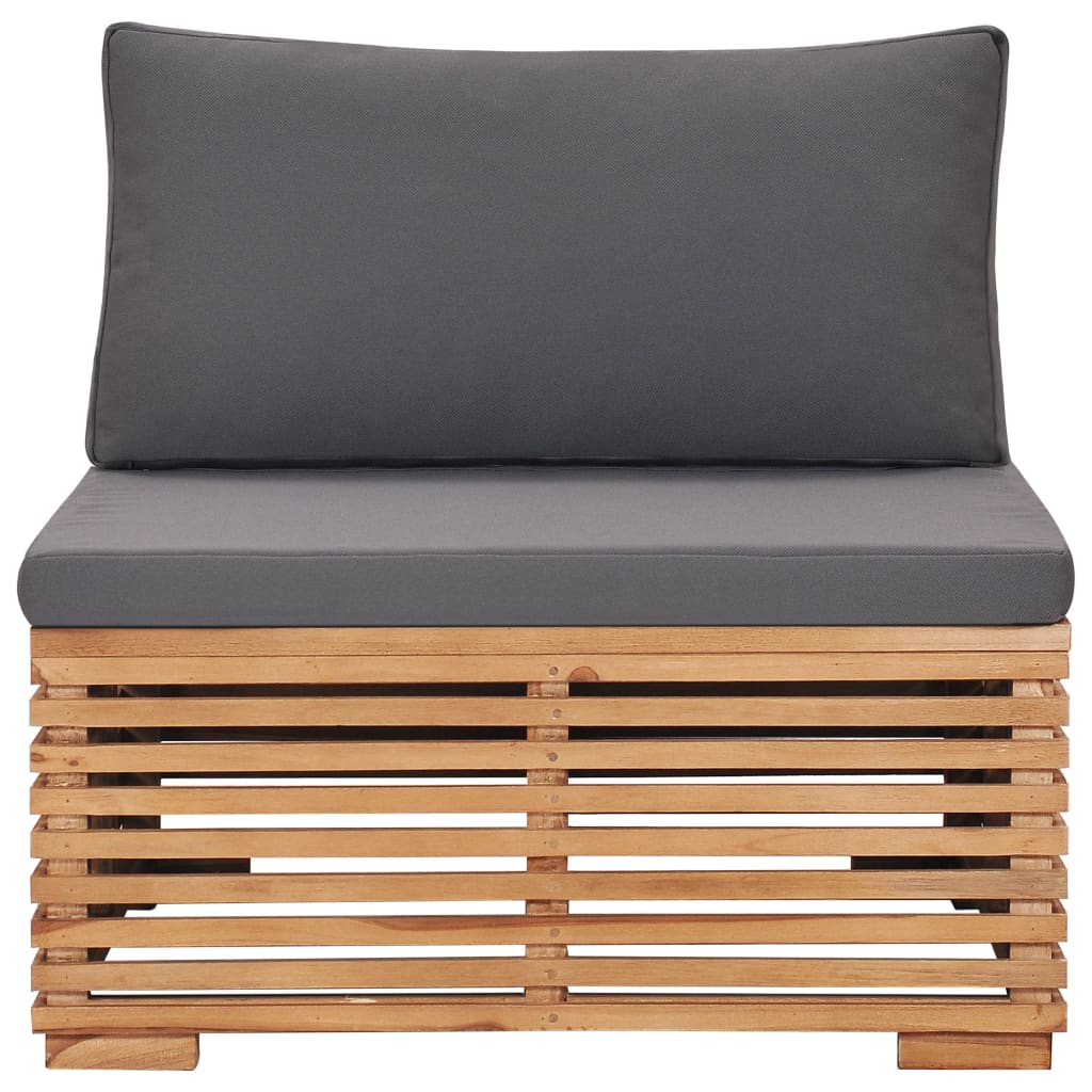 Tuinmiddenbank met grijze kussens massief teakhout is nu te koop bij PeponiXL, paradijselijk wonen!