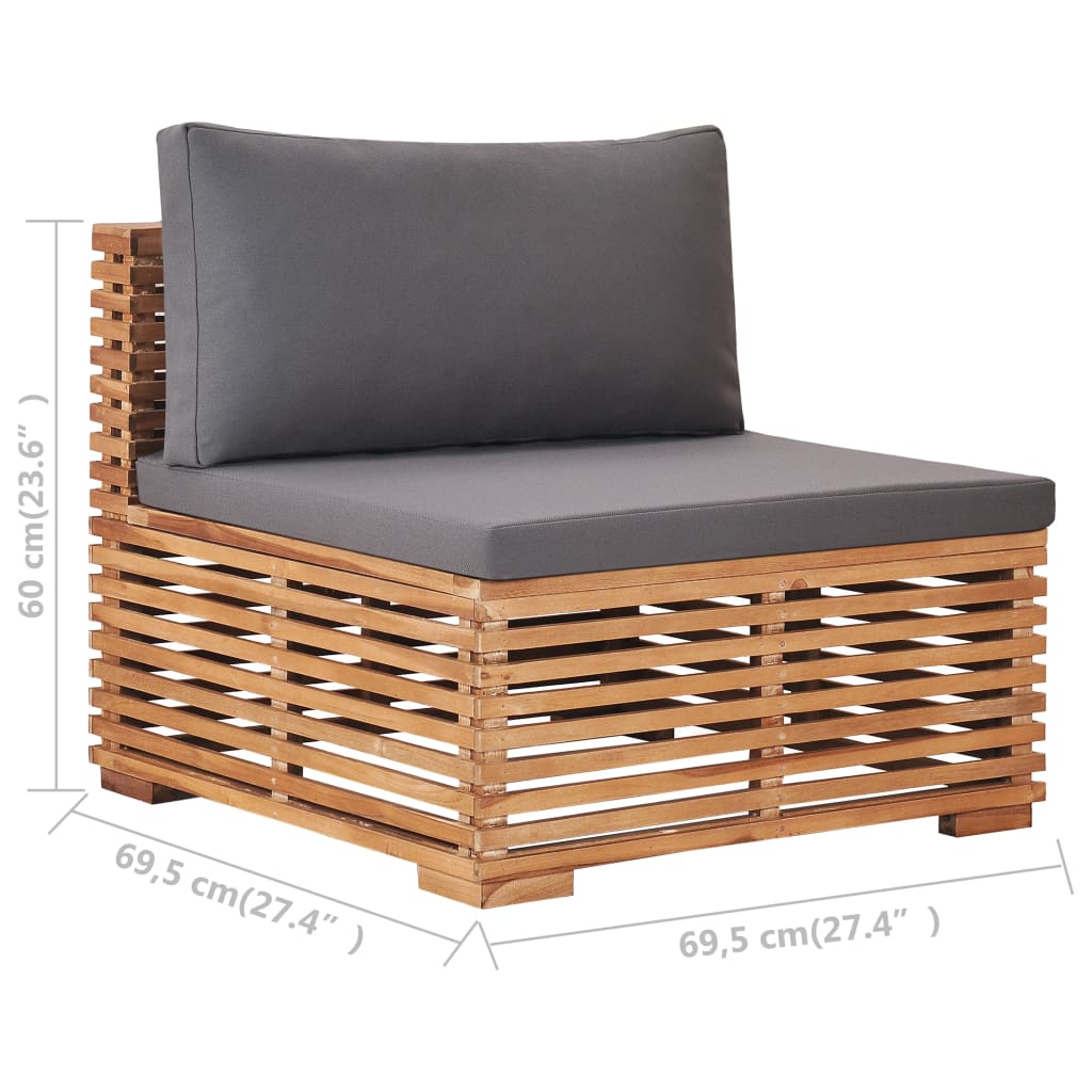Tuinmiddenbank met grijze kussens massief teakhout is nu te koop bij PeponiXL, paradijselijk wonen!