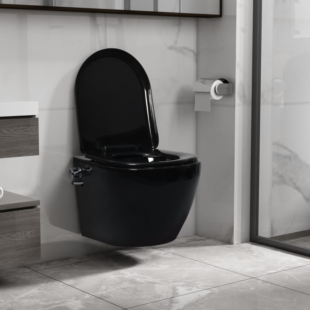 Hangend toilet randloos met bidetfunctie keramiek zwart is nu te koop bij PeponiXL, paradijselijk wonen!