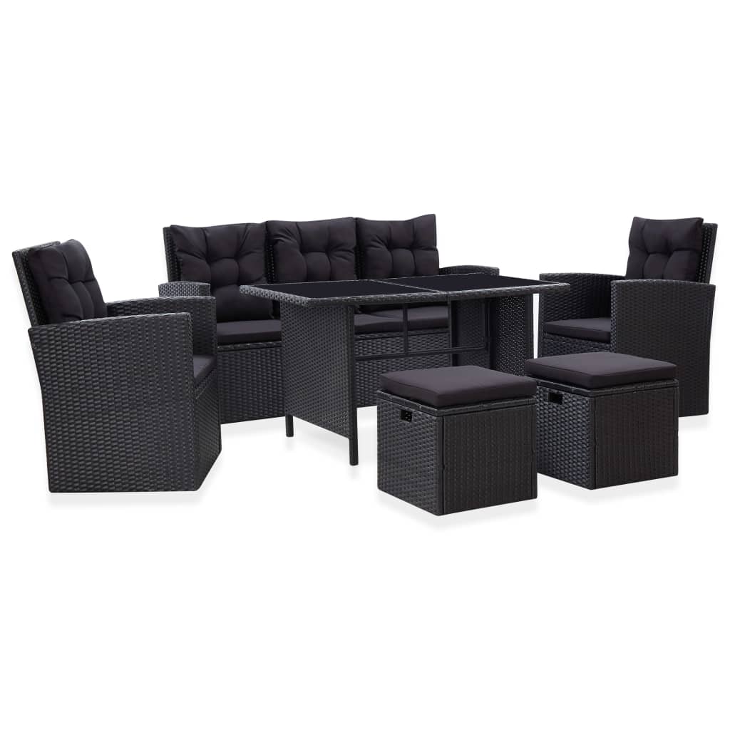 6-delige Loungeset met kussens poly rattan zwart is nu te koop bij PeponiXL, paradijselijk wonen!