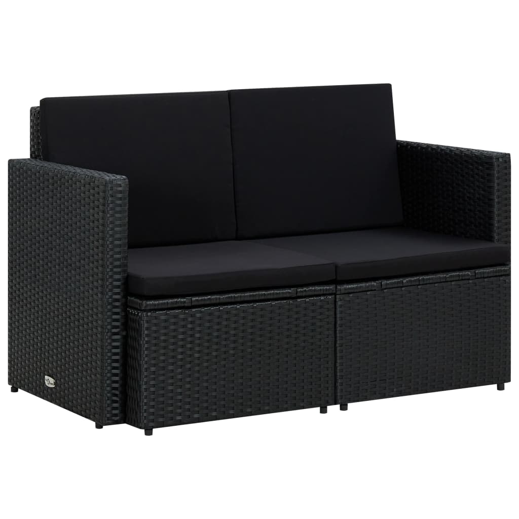 Tuinbank 2-zits met kussens poly rattan zwart is nu te koop bij PeponiXL, paradijselijk wonen!
