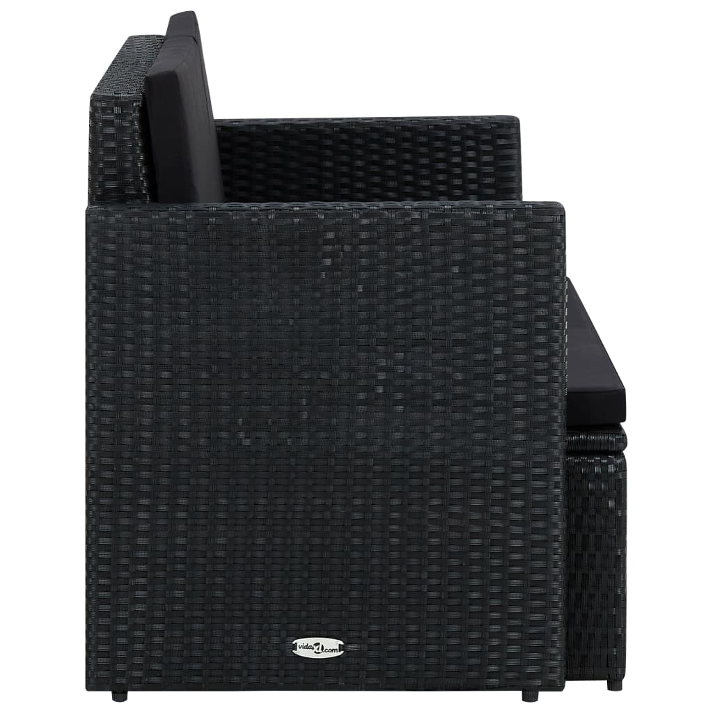 Tuinbank 2-zits met kussens poly rattan zwart is nu te koop bij PeponiXL, paradijselijk wonen!