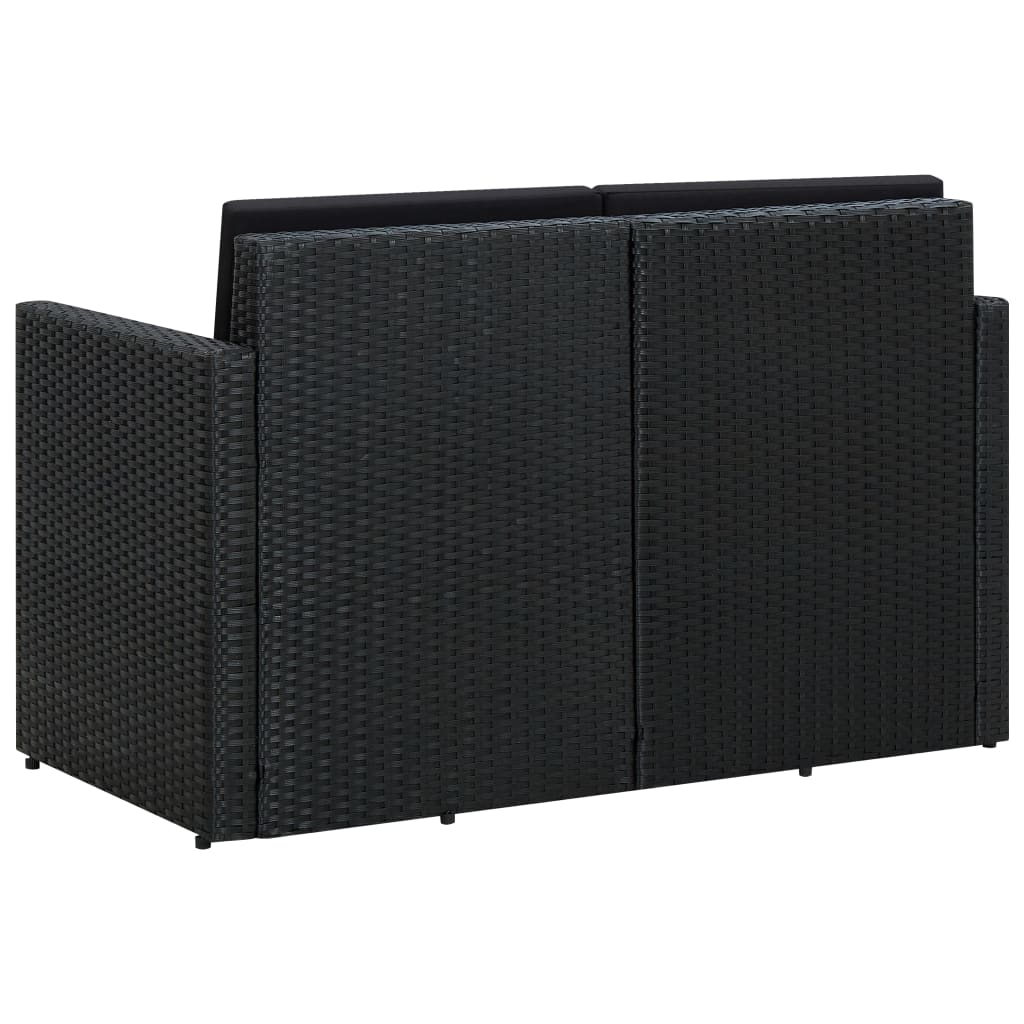 Tuinbank 2-zits met kussens poly rattan zwart is nu te koop bij PeponiXL, paradijselijk wonen!