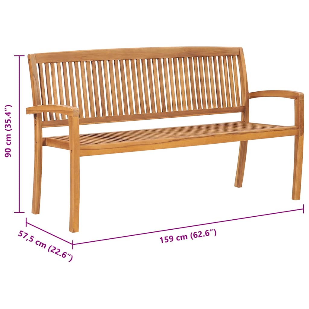Tuinbank 3-zits stapelbaar 159 cm massief teakhout is nu te koop bij PeponiXL, paradijselijk wonen!