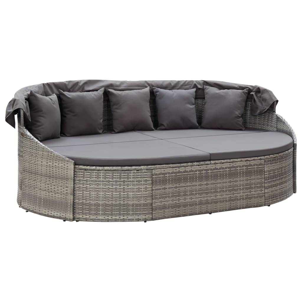 Loungebed met luifel poly rattan grijs is nu te koop bij PeponiXL, paradijselijk wonen!