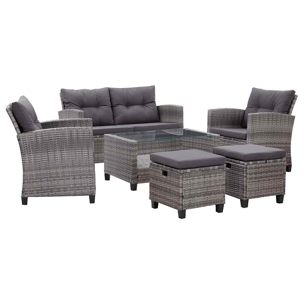6-delige Loungeset met kussens poly rattan donkergrijs is nu te koop bij PeponiXL, paradijselijk wonen!