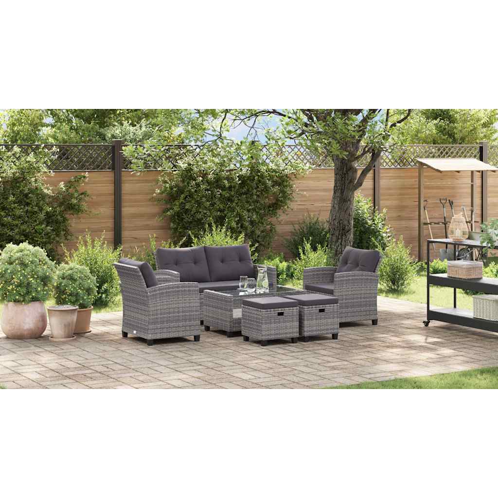 6-delige Loungeset met kussens poly rattan donkergrijs is nu te koop bij PeponiXL, paradijselijk wonen!