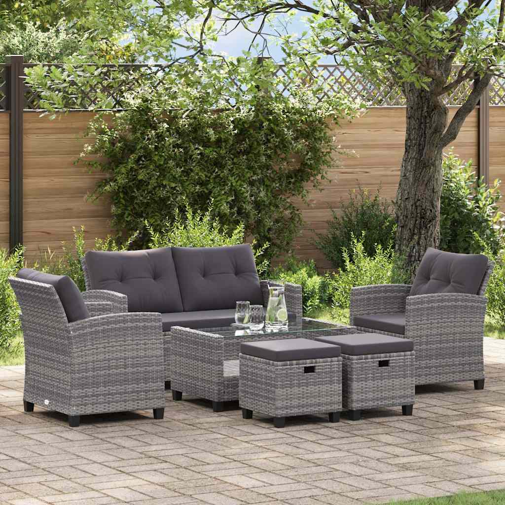 6-delige Loungeset met kussens poly rattan donkergrijs is nu te koop bij PeponiXL, paradijselijk wonen!