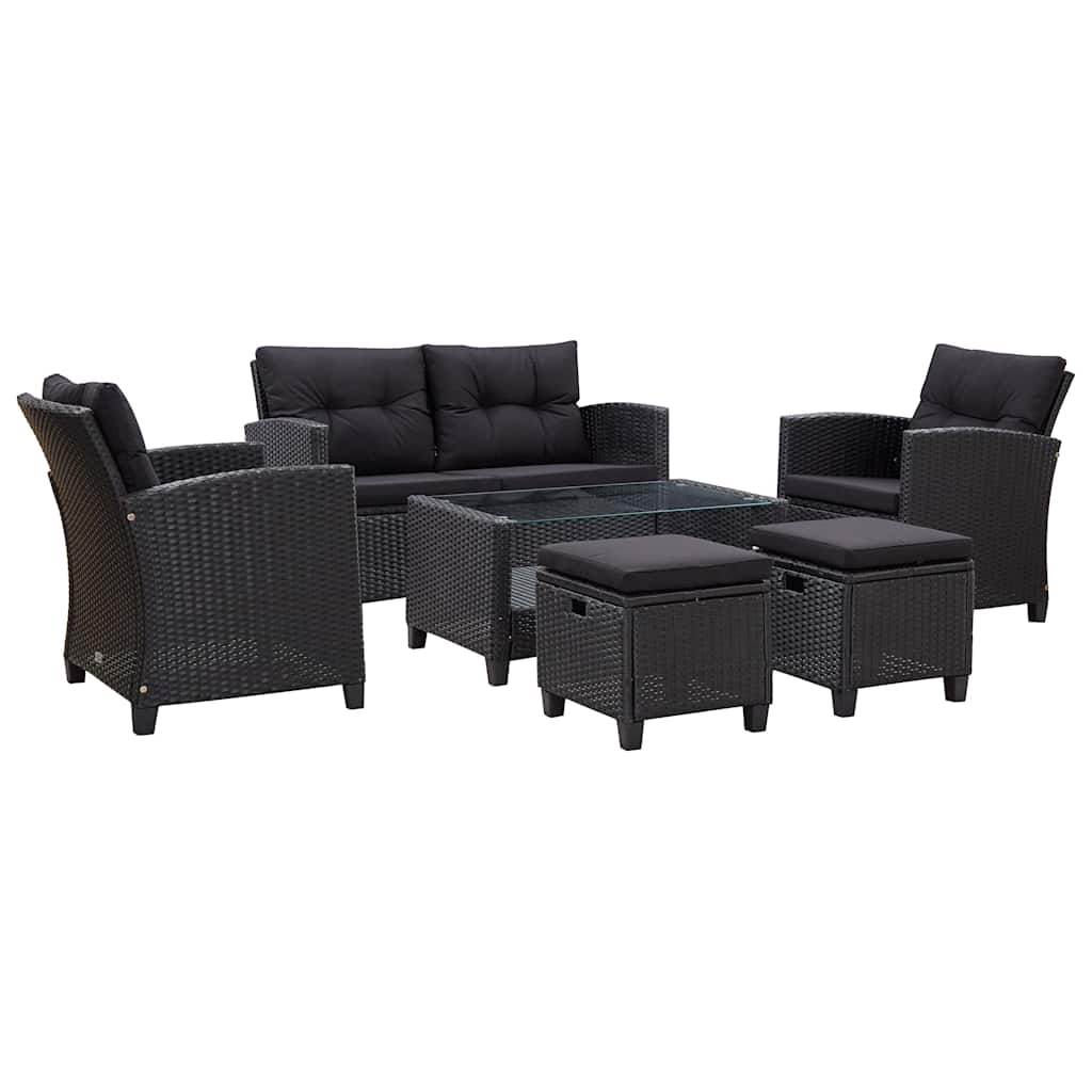 6-delige Loungeset met kussens poly rattan zwart is nu te koop bij PeponiXL, paradijselijk wonen!