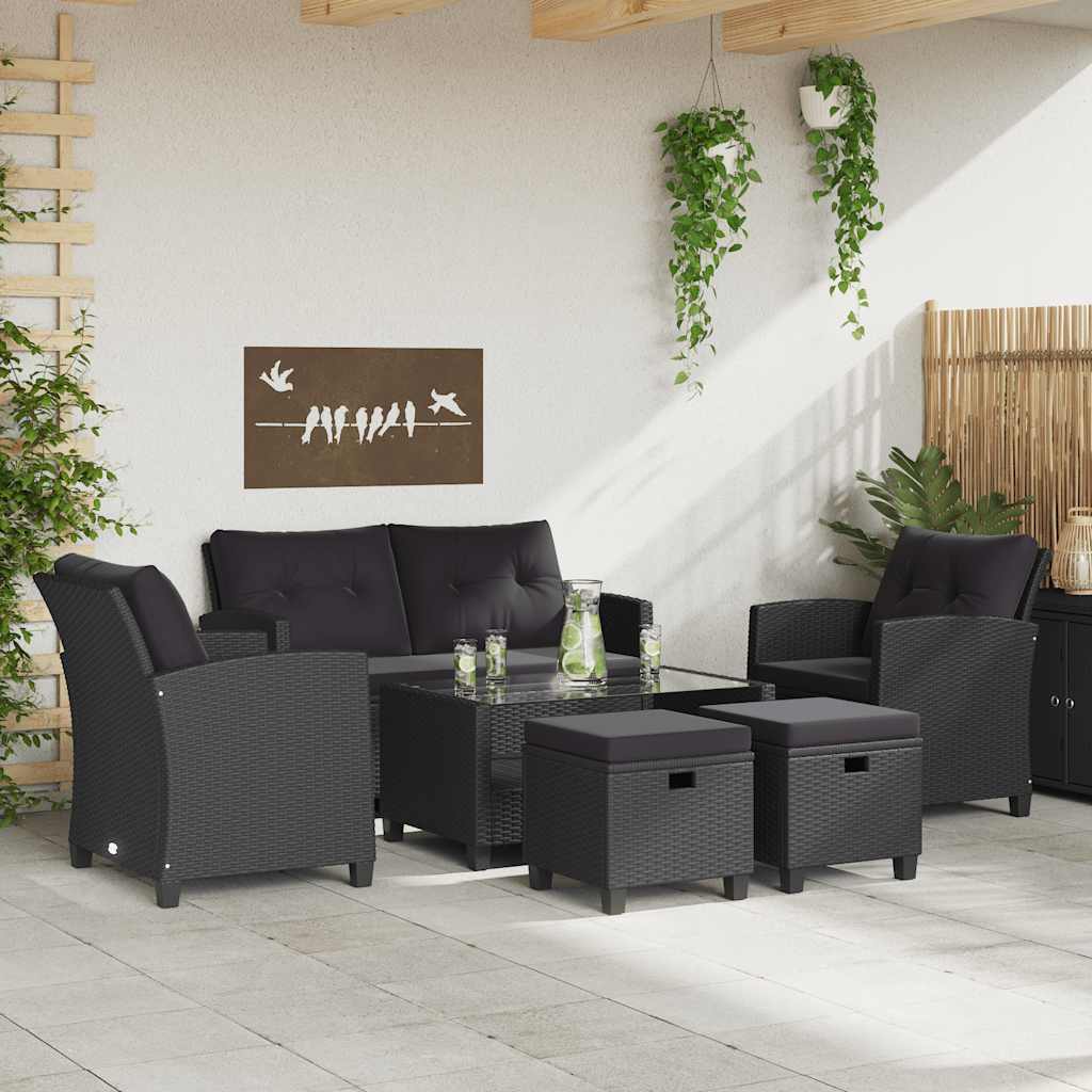 6-delige Loungeset met kussens poly rattan zwart is nu te koop bij PeponiXL, paradijselijk wonen!
