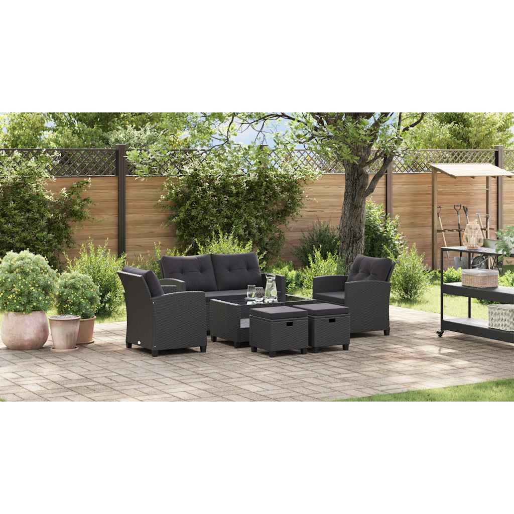 6-delige Loungeset met kussens poly rattan zwart is nu te koop bij PeponiXL, paradijselijk wonen!