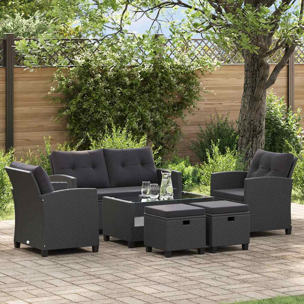 6-delige Loungeset met kussens poly rattan zwart is nu te koop bij PeponiXL, paradijselijk wonen!