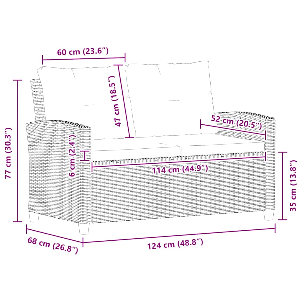 Tuinbank 2-zits met kussens 124 cm poly rattan grijs is nu te koop bij PeponiXL, paradijselijk wonen!