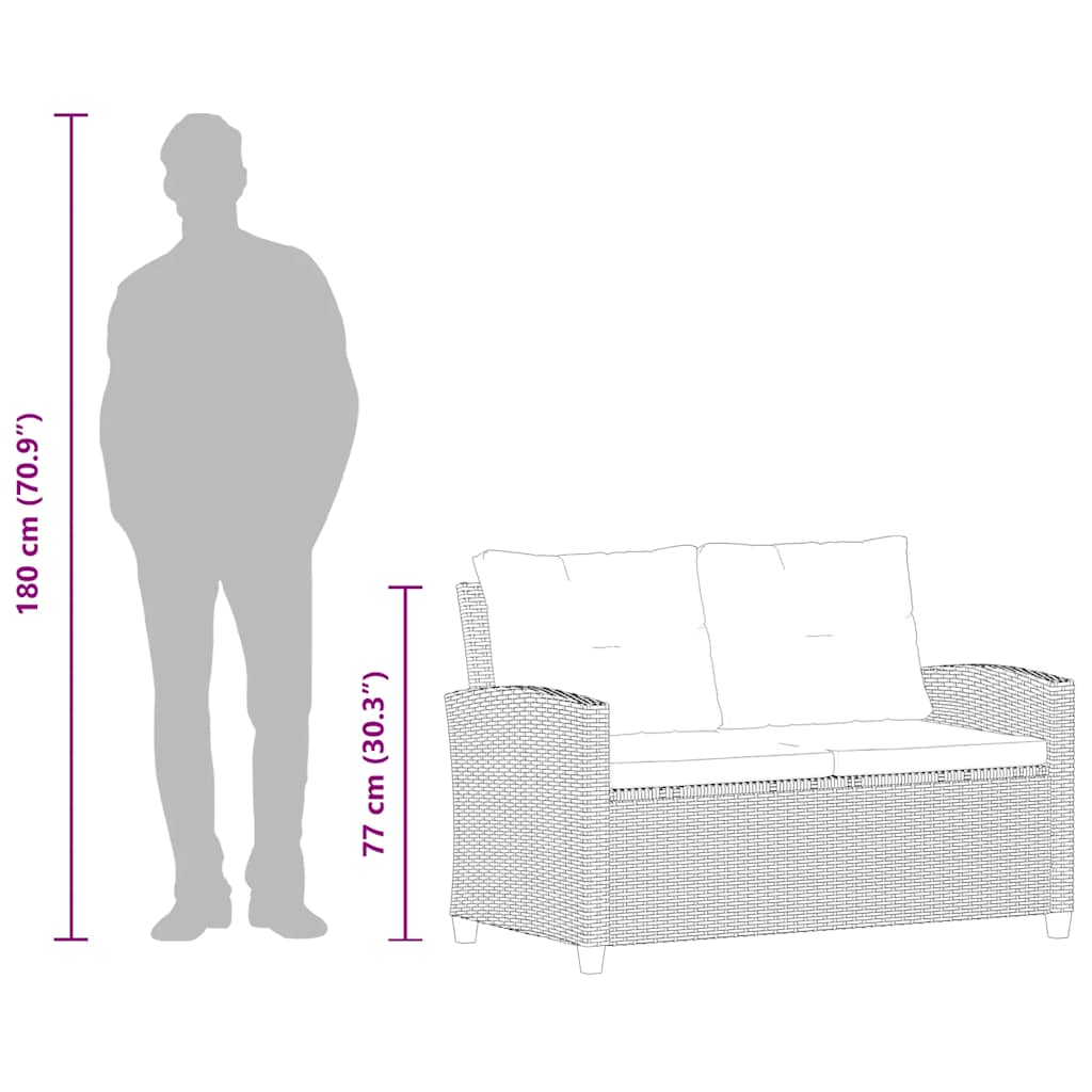 Tuinbank 2-zits met kussens 124 cm poly rattan grijs is nu te koop bij PeponiXL, paradijselijk wonen!