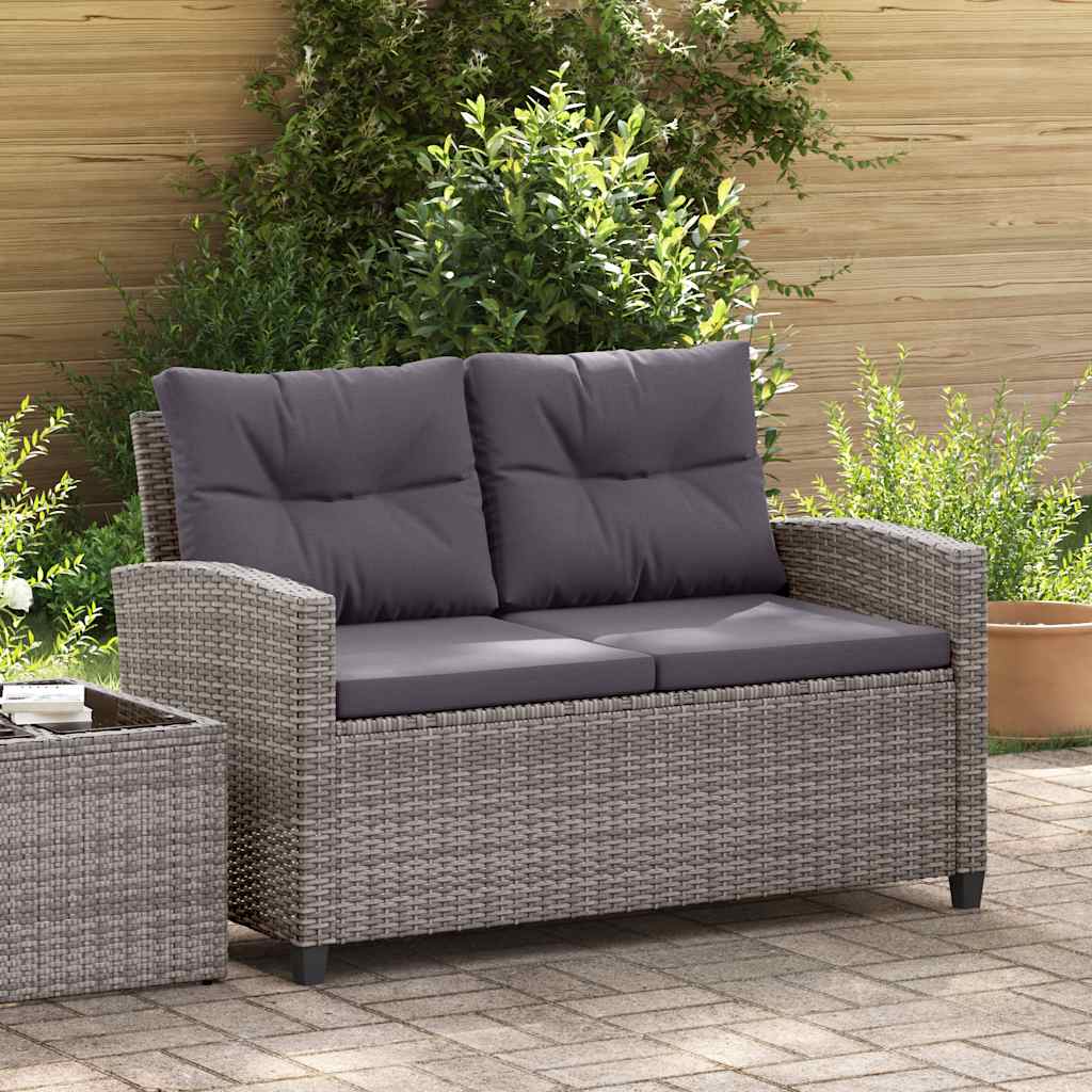 Tuinbank 2-zits met kussens 124 cm poly rattan grijs is nu te koop bij PeponiXL, paradijselijk wonen!