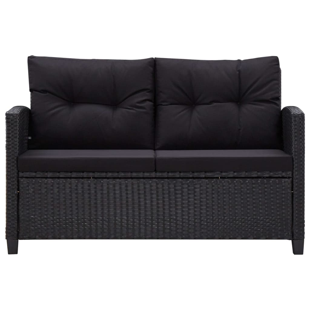 Tuinbank 2-zits met kussens 124 cm poly rattan zwart is nu te koop bij PeponiXL, paradijselijk wonen!
