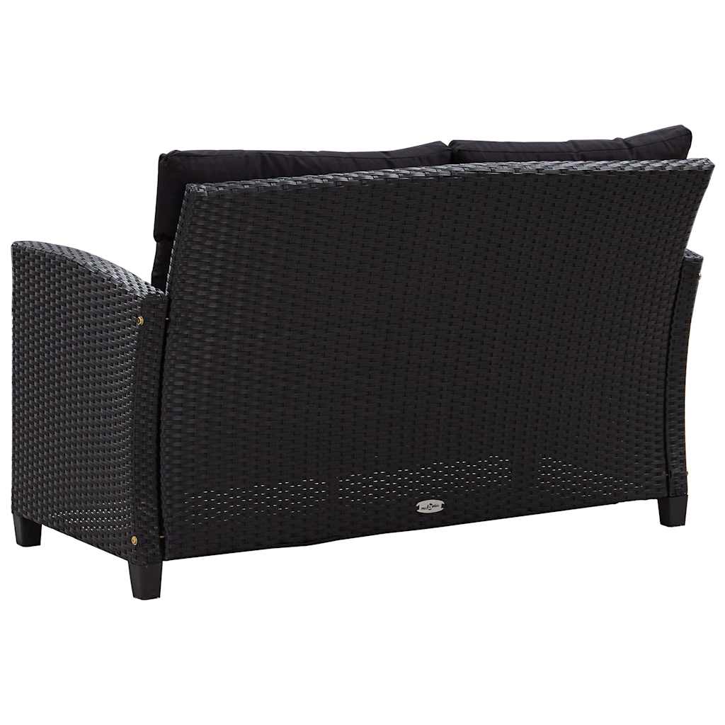 Tuinbank 2-zits met kussens 124 cm poly rattan zwart is nu te koop bij PeponiXL, paradijselijk wonen!
