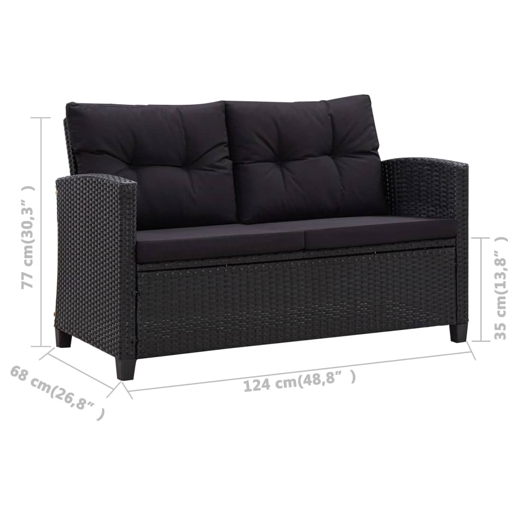 Tuinbank 2-zits met kussens 124 cm poly rattan zwart is nu te koop bij PeponiXL, paradijselijk wonen!