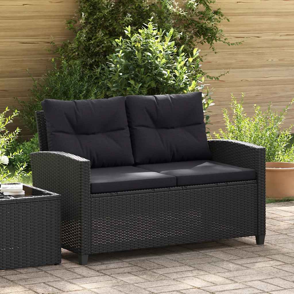 Tuinbank 2-zits met kussens 124 cm poly rattan zwart is nu te koop bij PeponiXL, paradijselijk wonen!