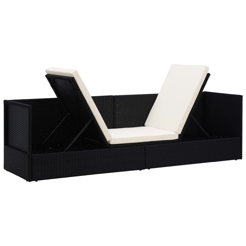 Tuinbed met kussens poly rattan zwart is nu te koop bij PeponiXL, paradijselijk wonen!
