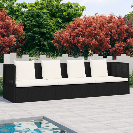 Tuinbed met kussens poly rattan zwart is nu te koop bij PeponiXL, paradijselijk wonen!