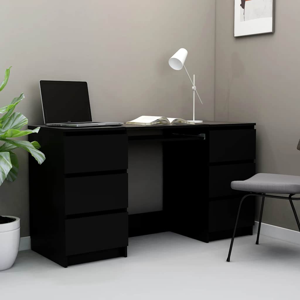 Schrijftafel 140x50x77 cm bewerkt hout zwart is nu te koop bij PeponiXL, paradijselijk wonen!