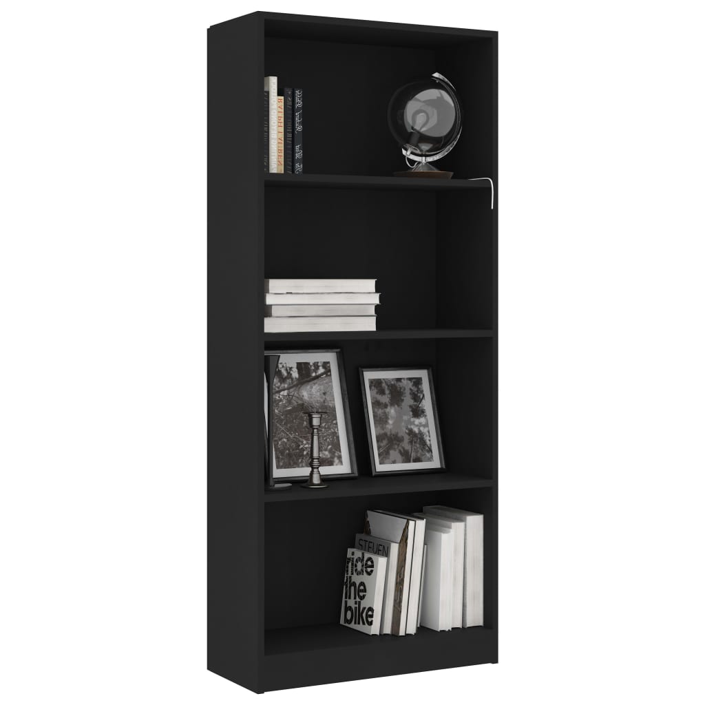 Boekenkast met 4 schappen 60x24x142 cm bewerkt hout zwart is nu te koop bij PeponiXL, paradijselijk wonen!