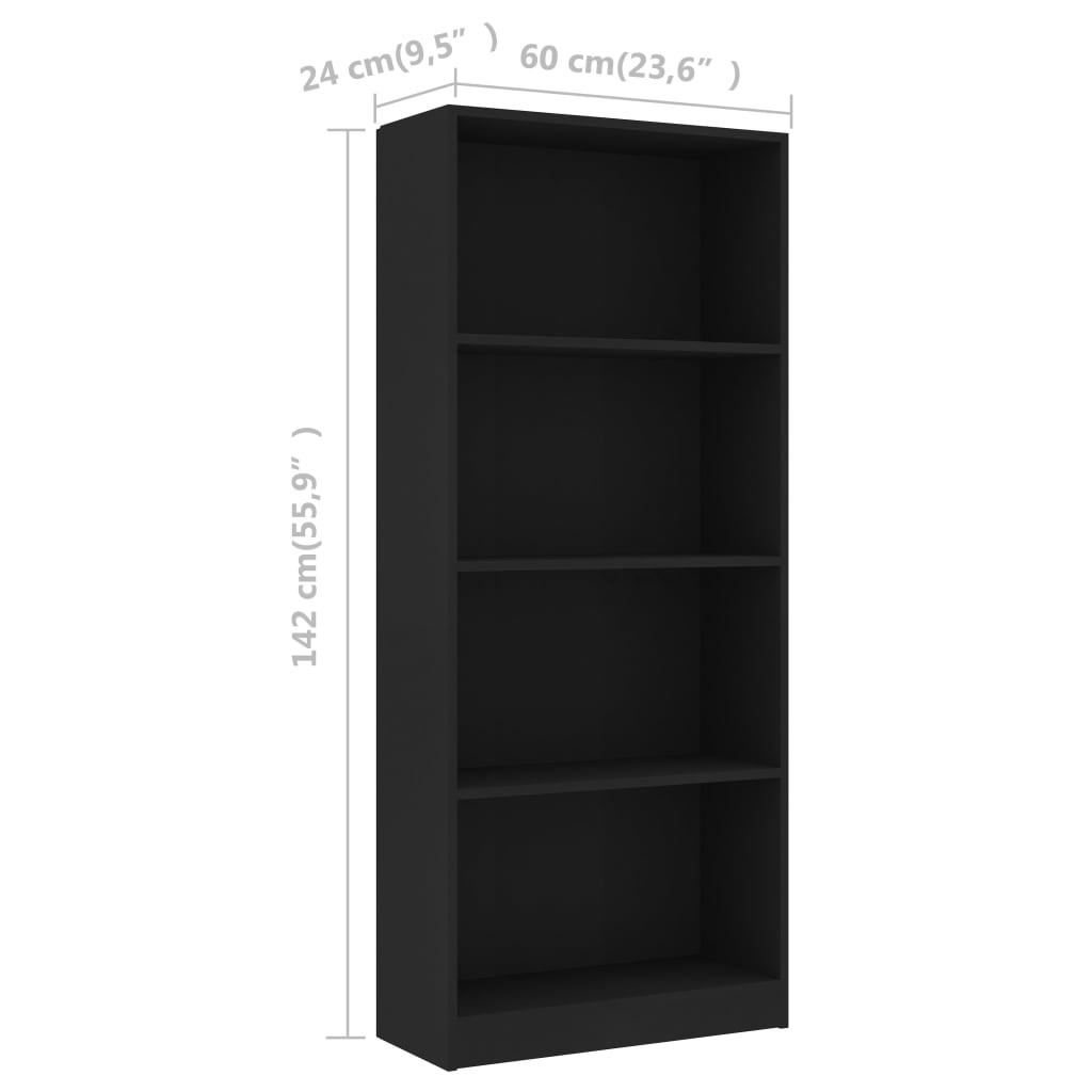 Boekenkast met 4 schappen 60x24x142 cm bewerkt hout zwart is nu te koop bij PeponiXL, paradijselijk wonen!