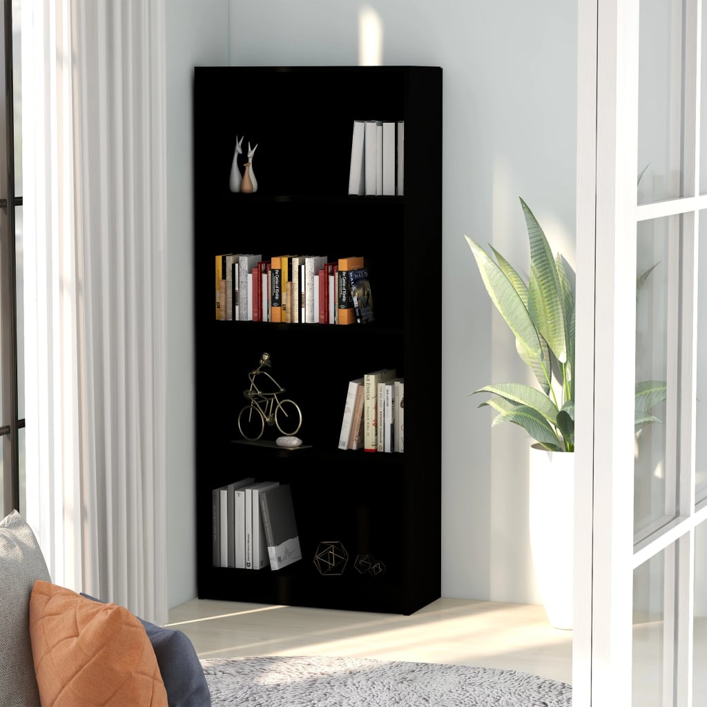 Boekenkast met 4 schappen 60x24x142 cm bewerkt hout zwart is nu te koop bij PeponiXL, paradijselijk wonen!