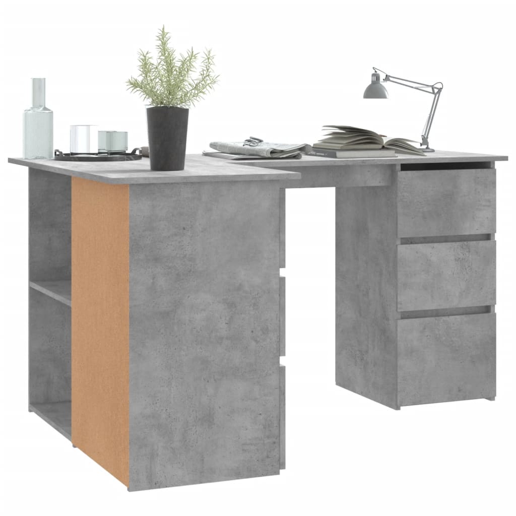 Hoekbureau 145x100x76 cm bewerkt hout betongrijs is nu te koop bij PeponiXL, paradijselijk wonen!