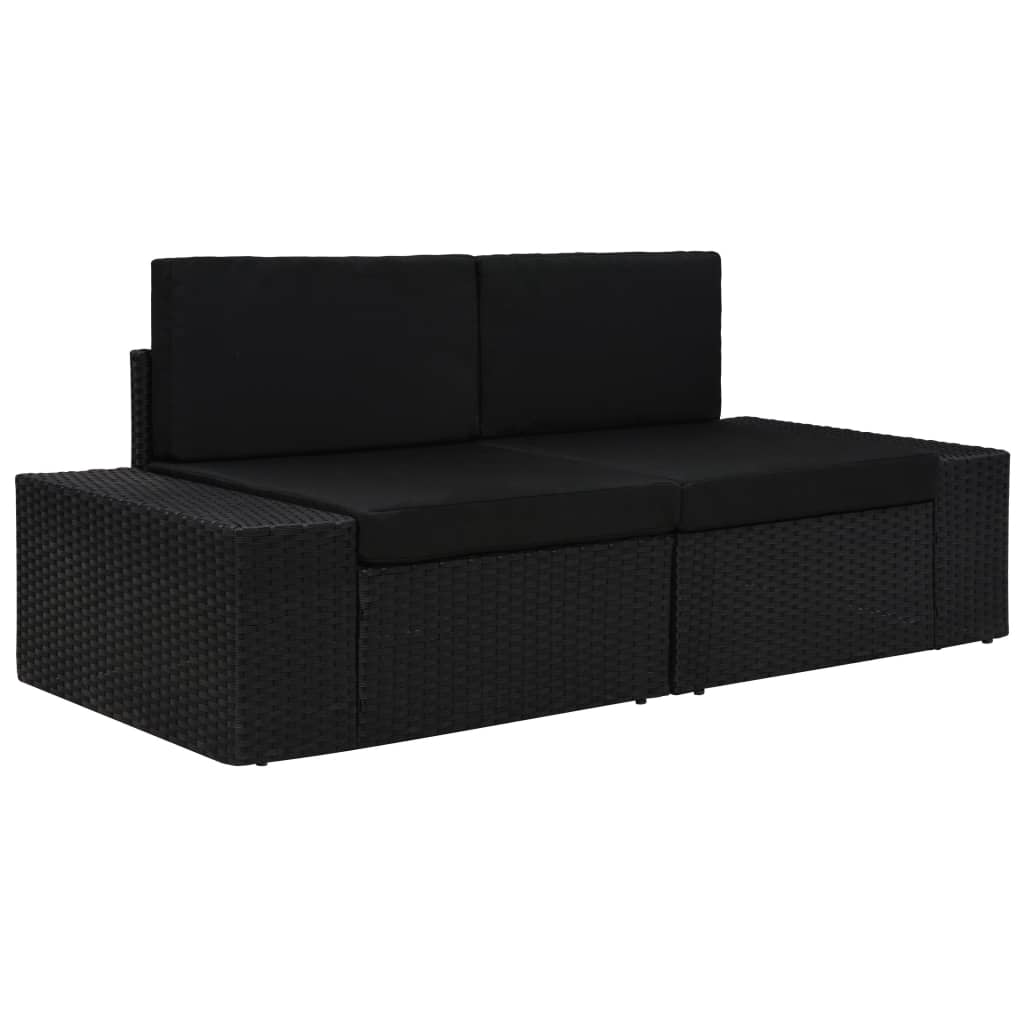 Tweezitsbank sectioneel poly rattan zwart is nu te koop bij PeponiXL, paradijselijk wonen!