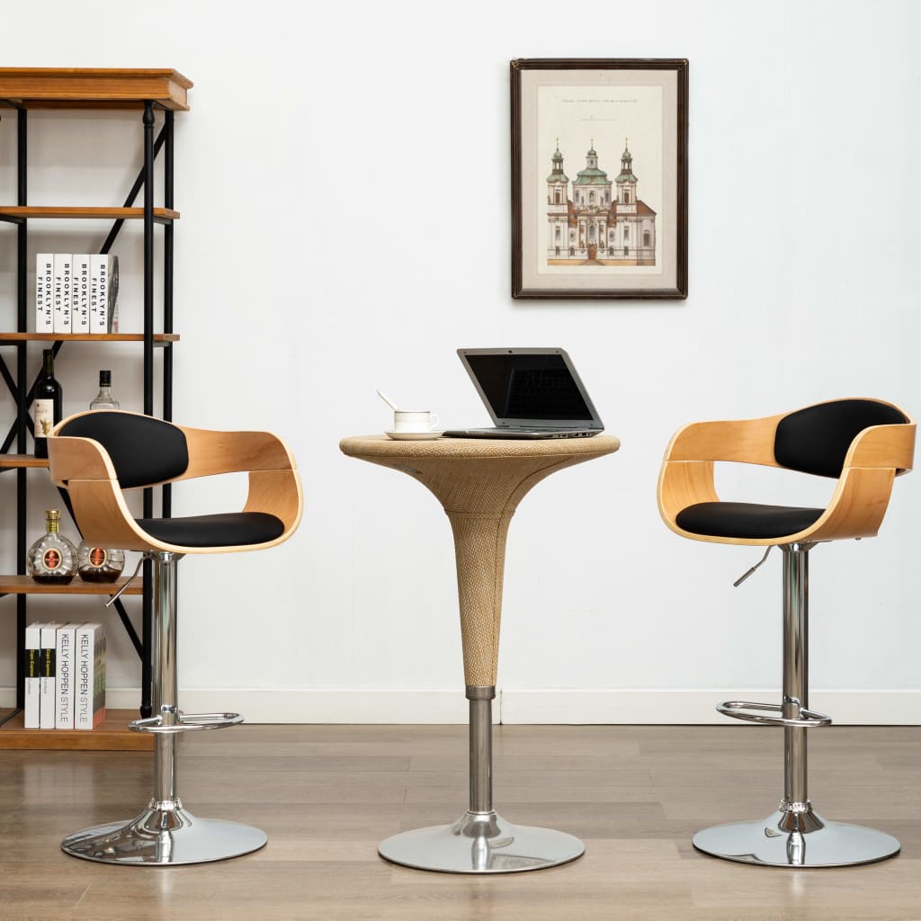Barkrukken 2 st gebogen hout en kunstleer zwart is nu te koop bij PeponiXL, paradijselijk wonen!
