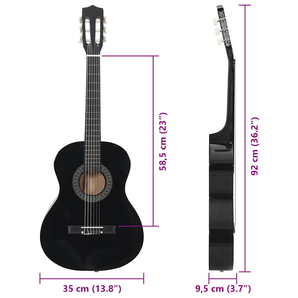 Gitaar klassiek beginner en kinderen 3/4 36" zwart is nu te koop bij PeponiXL, paradijselijk wonen!