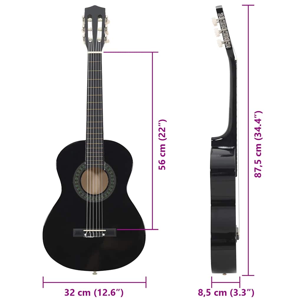 Gitaar klassiek beginner en kinderen 1/2 34" zwart is nu te koop bij PeponiXL, paradijselijk wonen!