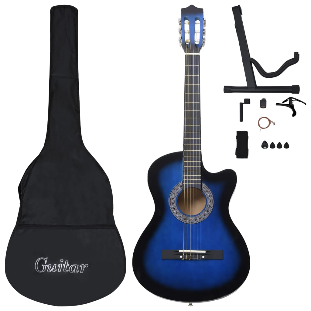 12-delige Gitaarset met 6 snaren western klassiek 38" blauw is nu te koop bij PeponiXL, paradijselijk wonen!